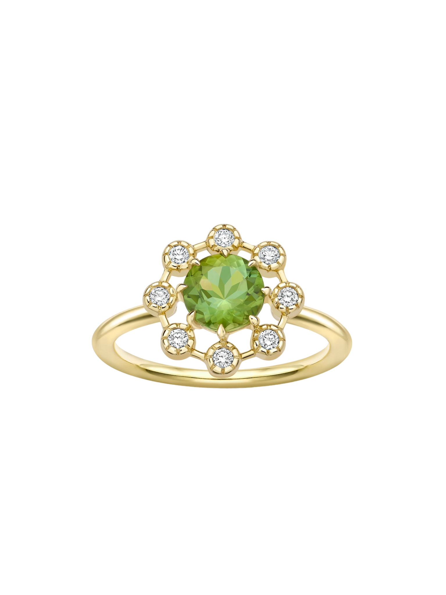 Celandine 14k green tourmaline & created diamond ring
